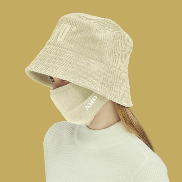 AND GOLF 3Way Corduroy Bucket Hat Ivory With Knit Mask